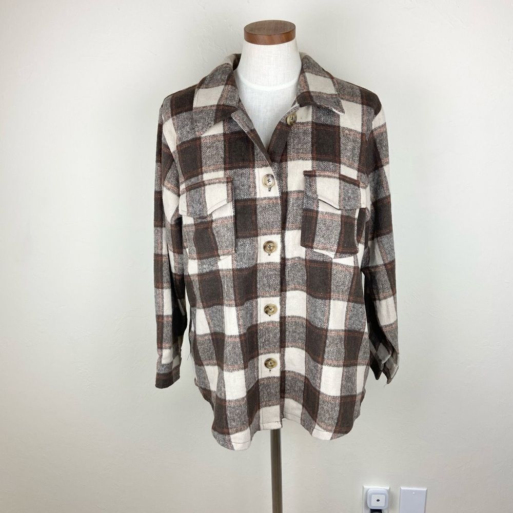 Shero Oversized Brown Plaid Cozy Shacket